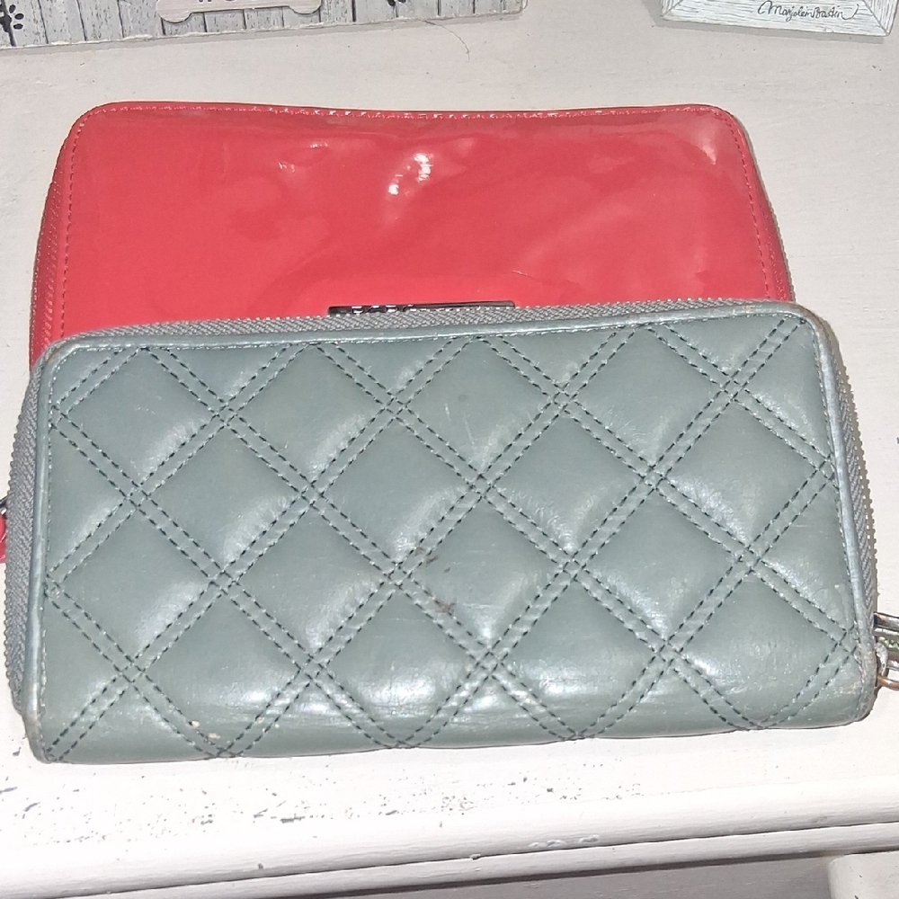Marc Jacobs Quilted Gray Wallet and Glossy Red Clutch